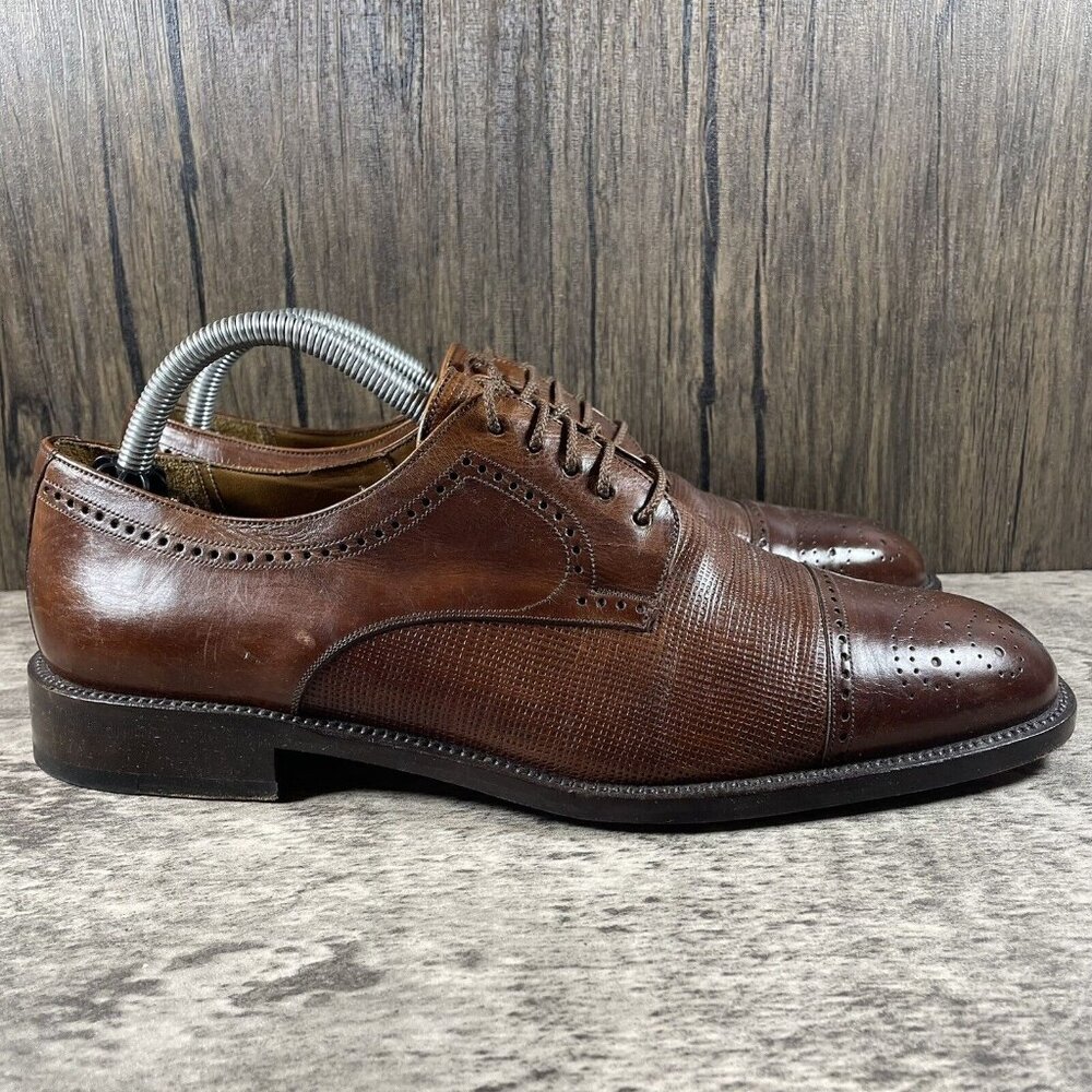 Mezlan Vicente Cap-Toe Brogue Oxford Brown Leather Men's Shoes Size 9.5 EUC - Picture 3 of 9
